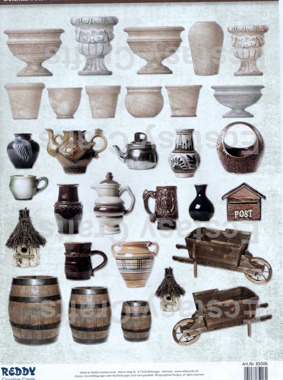 Reddy Creative Cards Pre Cut Sheets - Pots, barrels and wheel borrow.